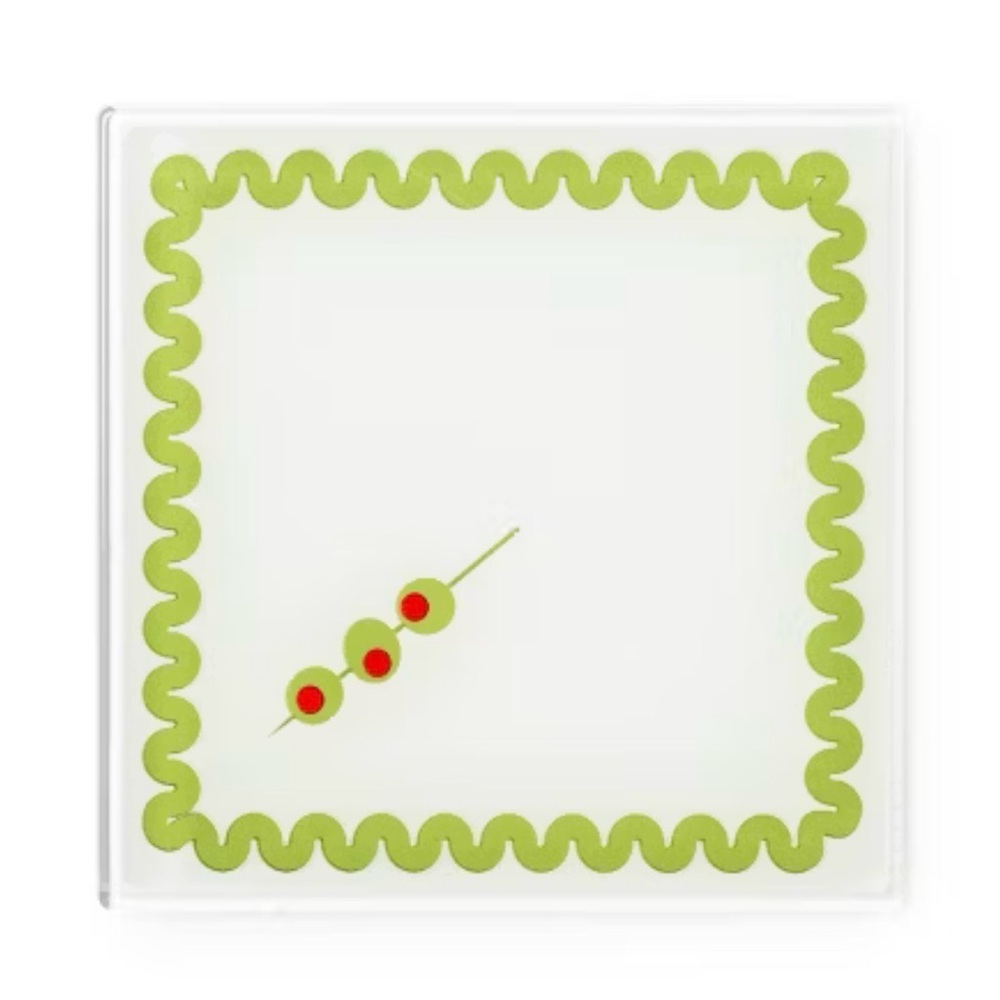Decorative Cocktail Coasters Set of 4 with Green Scallop Border Dirty Martini
